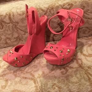 😎🧡Coral Shoedazzle 5.5 High Heels - Ankle Strap Wedges